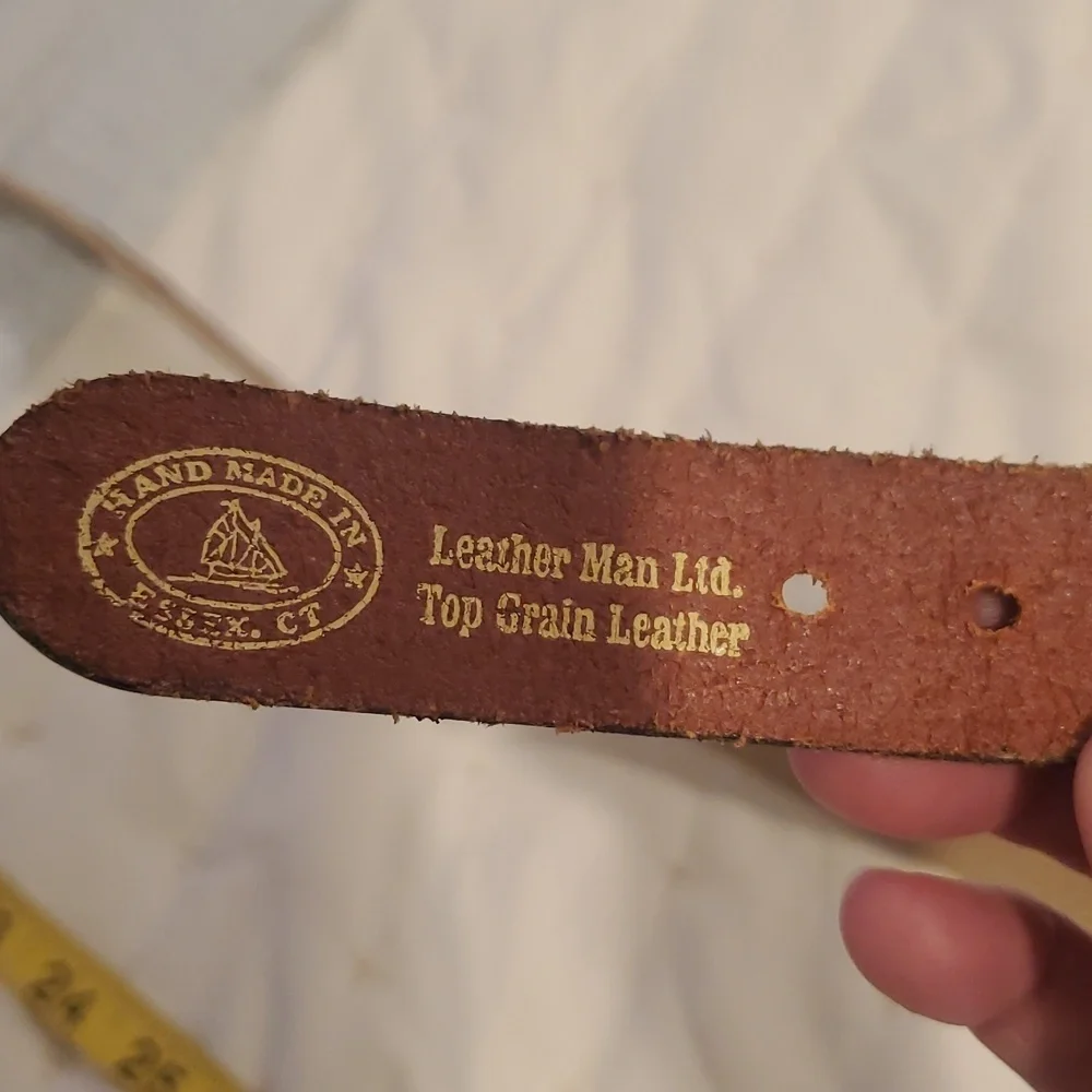 Vintage Leather Man Ltd Essex CT Nautical Flags Belt Men's Size 44